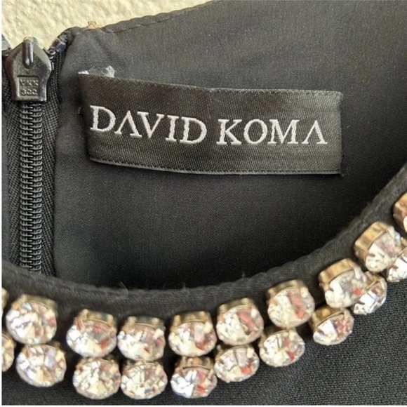 David Koma Crystal Embellished Asymmetrical Midi Dress Black - Picture 7 of 9